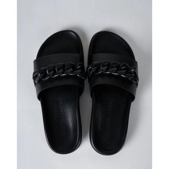 Marion Parke Christine Chain Slide Sandal Black Womens Size 37 7 - Picture 3 of 12